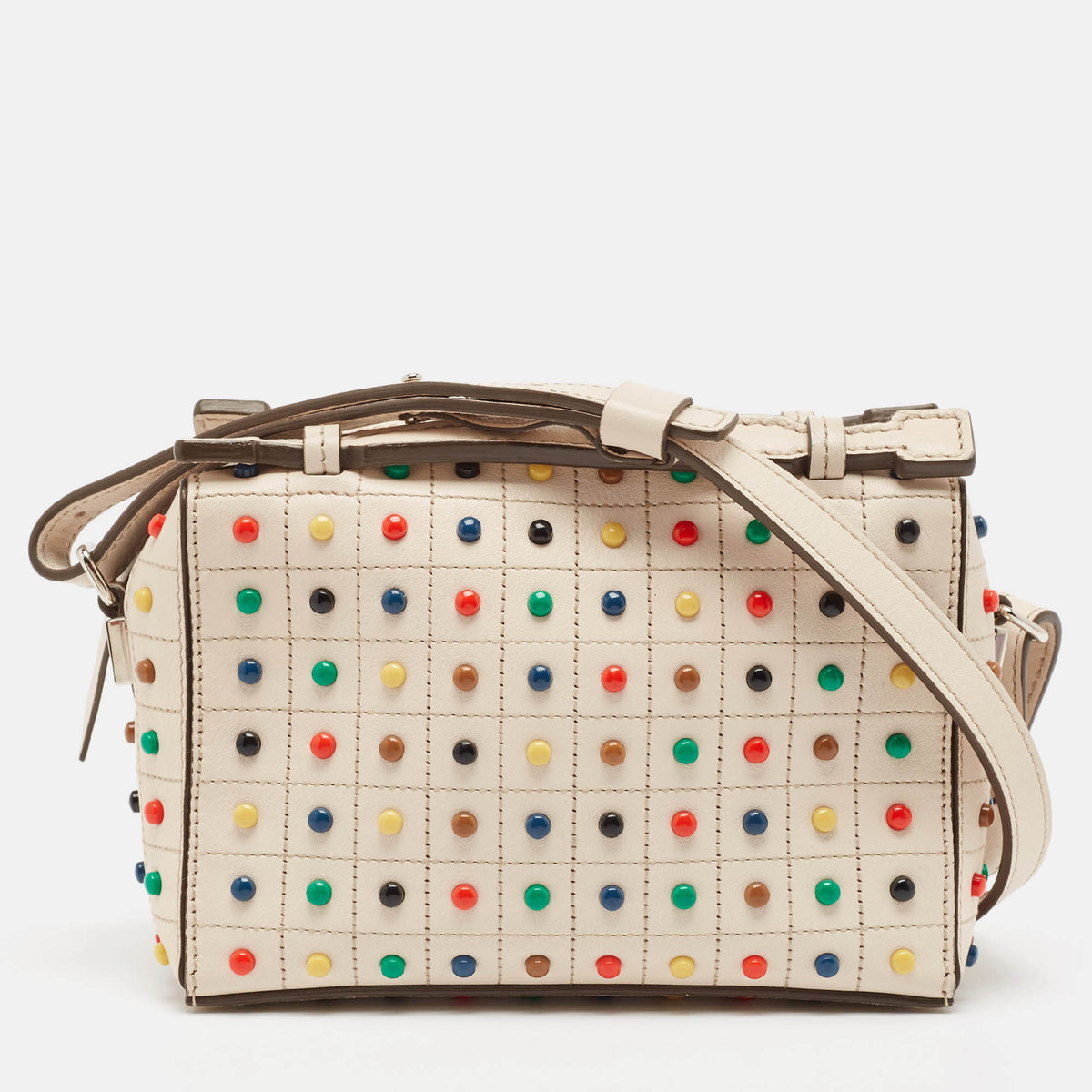 Tod's Light Beige Leather Micro Studs Gommino Shoulder Bag