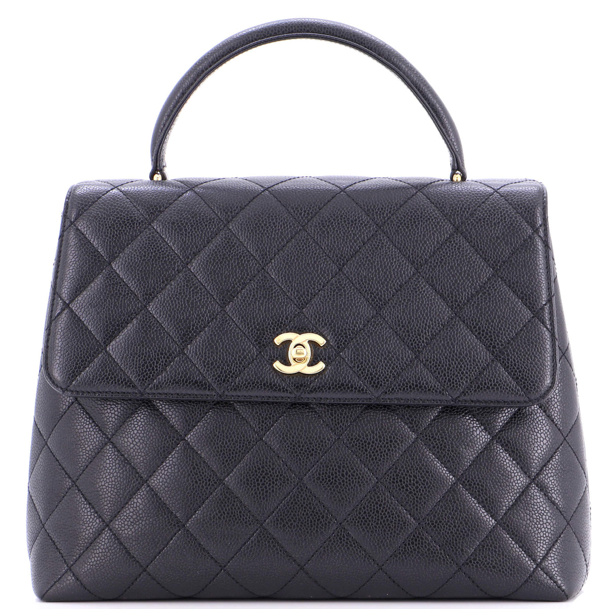 Chanel CHANEL Vintage Classic Top Handle Flap Bag Quilted Caviar Jumbo