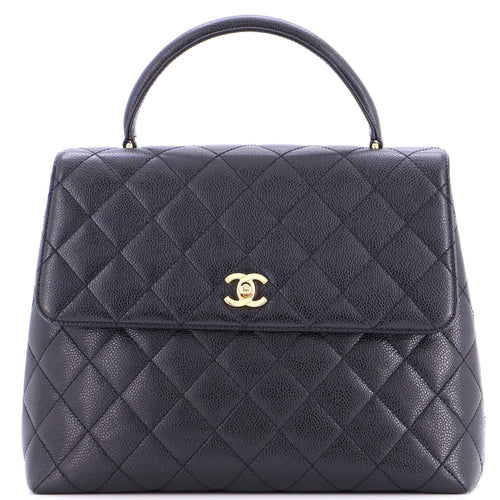 CHANEL Vintage Classic Top Handle Flap Bag Quilted Caviar Jumbo
