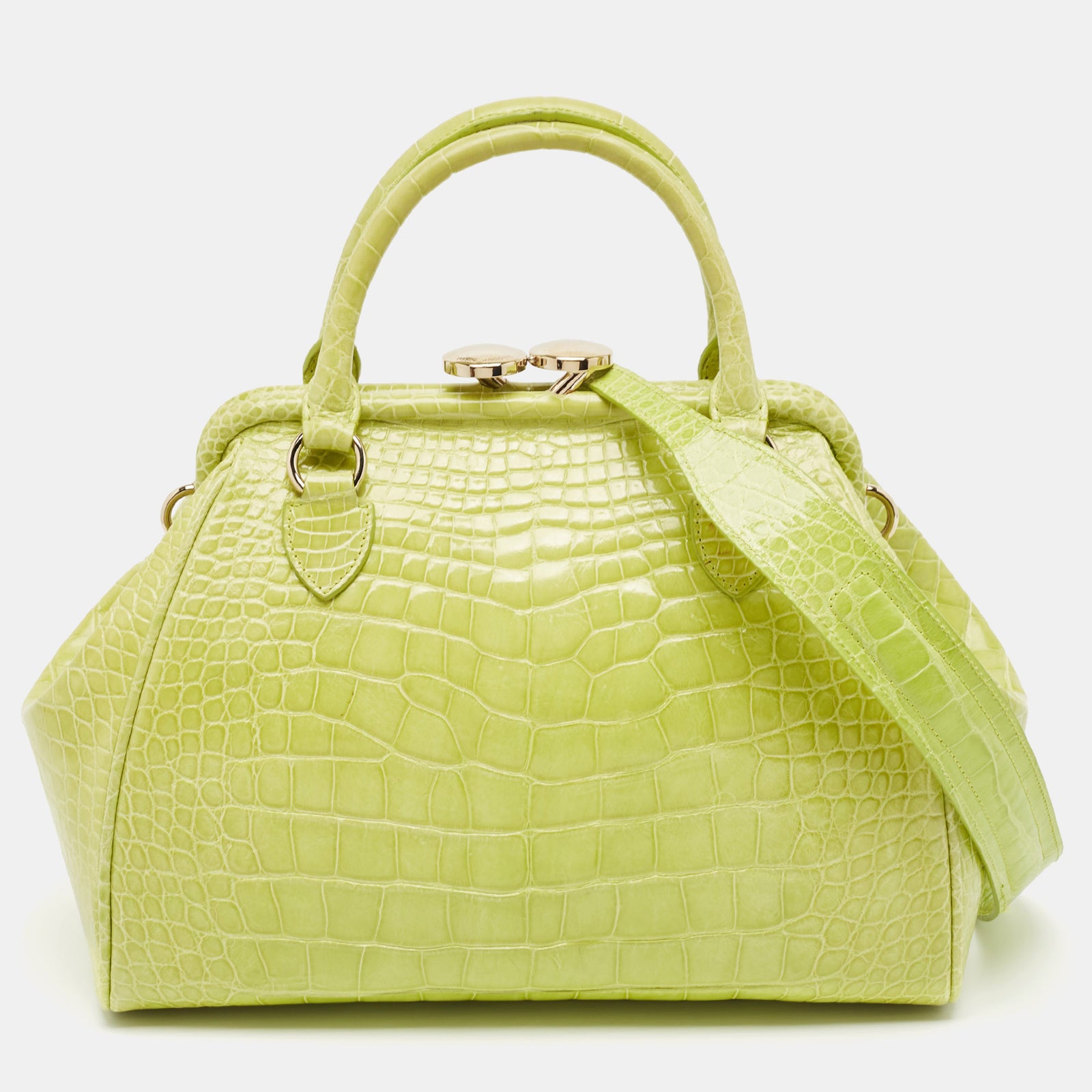 Marc Jacobs Yellow Green Alligator Mini Stam Satchel