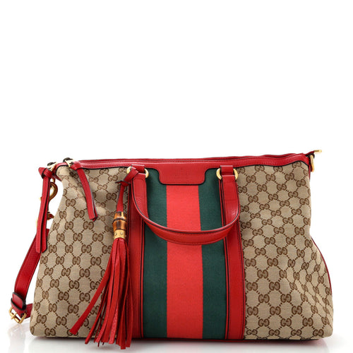 GUCCI Rania Convertible Top Handle Bag Web GG Canvas Medium
