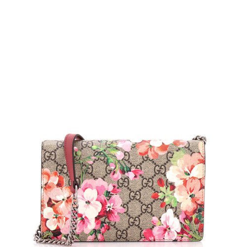 GUCCI Chain Wallet Blooms Print GG Coated Canvas