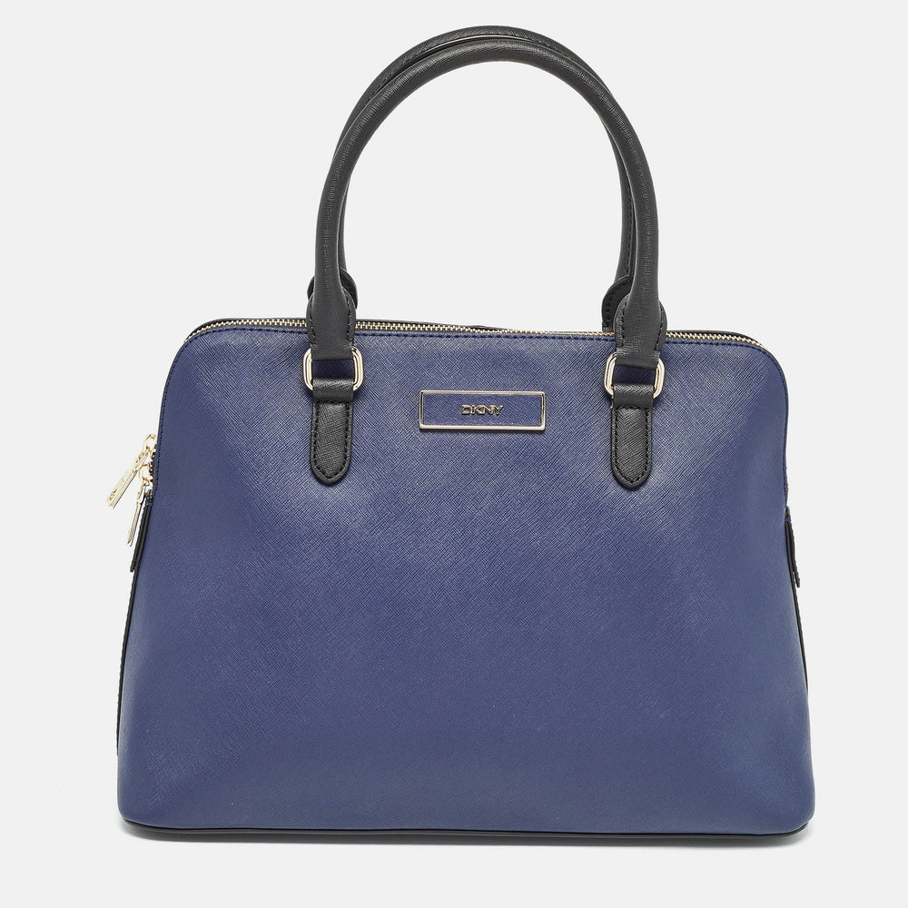 DKNY Dark Blue/Black Leather Dome Satchel