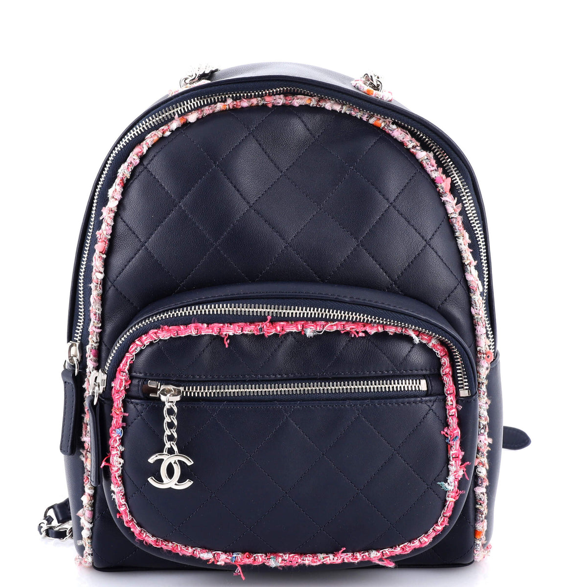Chanel CHANEL Elegant Trim Backpack Quilted Leather with Tweed Small