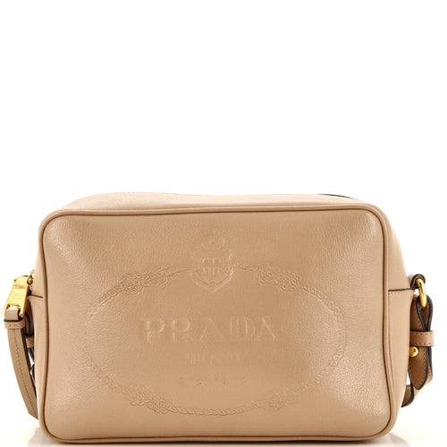 PRADA Logo Camera Bag Embossed Leather Small