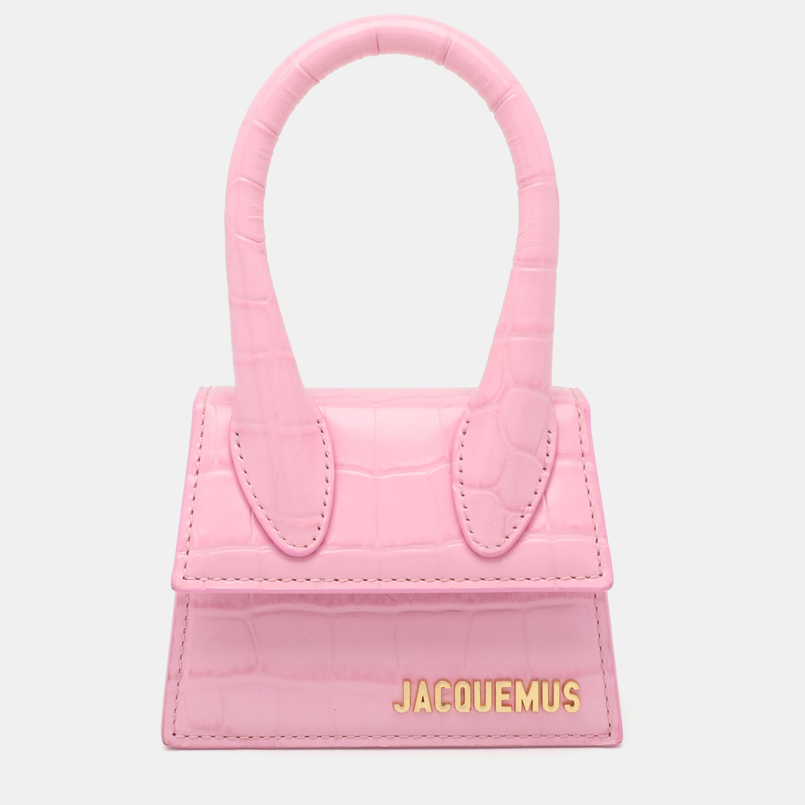 Jacquemus Pink Croc Embossed Leather Mini Le Chiquito Top Handle Bag