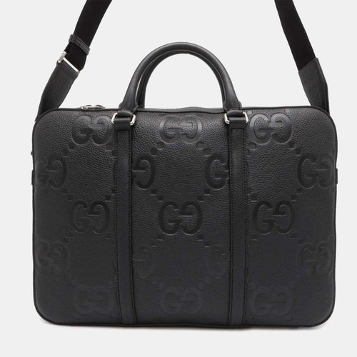Black Leather Jumbo GG  Briefcase
