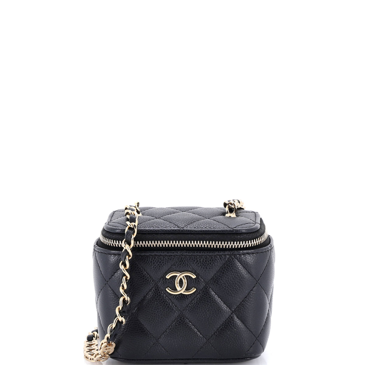 Chanel CHANEL Tiny CC Link Vanity Case with Chain Quilted Caviar Mini