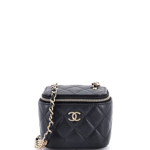 CHANEL Tiny CC Link Vanity Case with Chain Quilted Caviar Mini