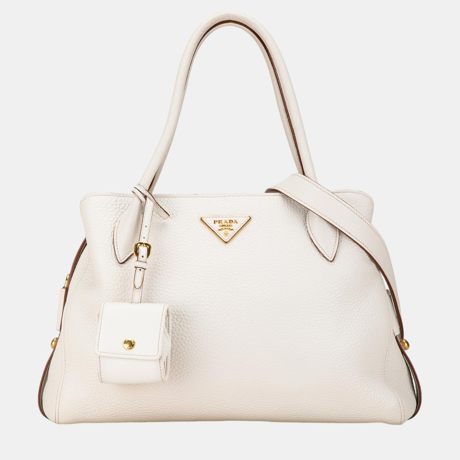 Prada White Leather Vitello Daino Satchel