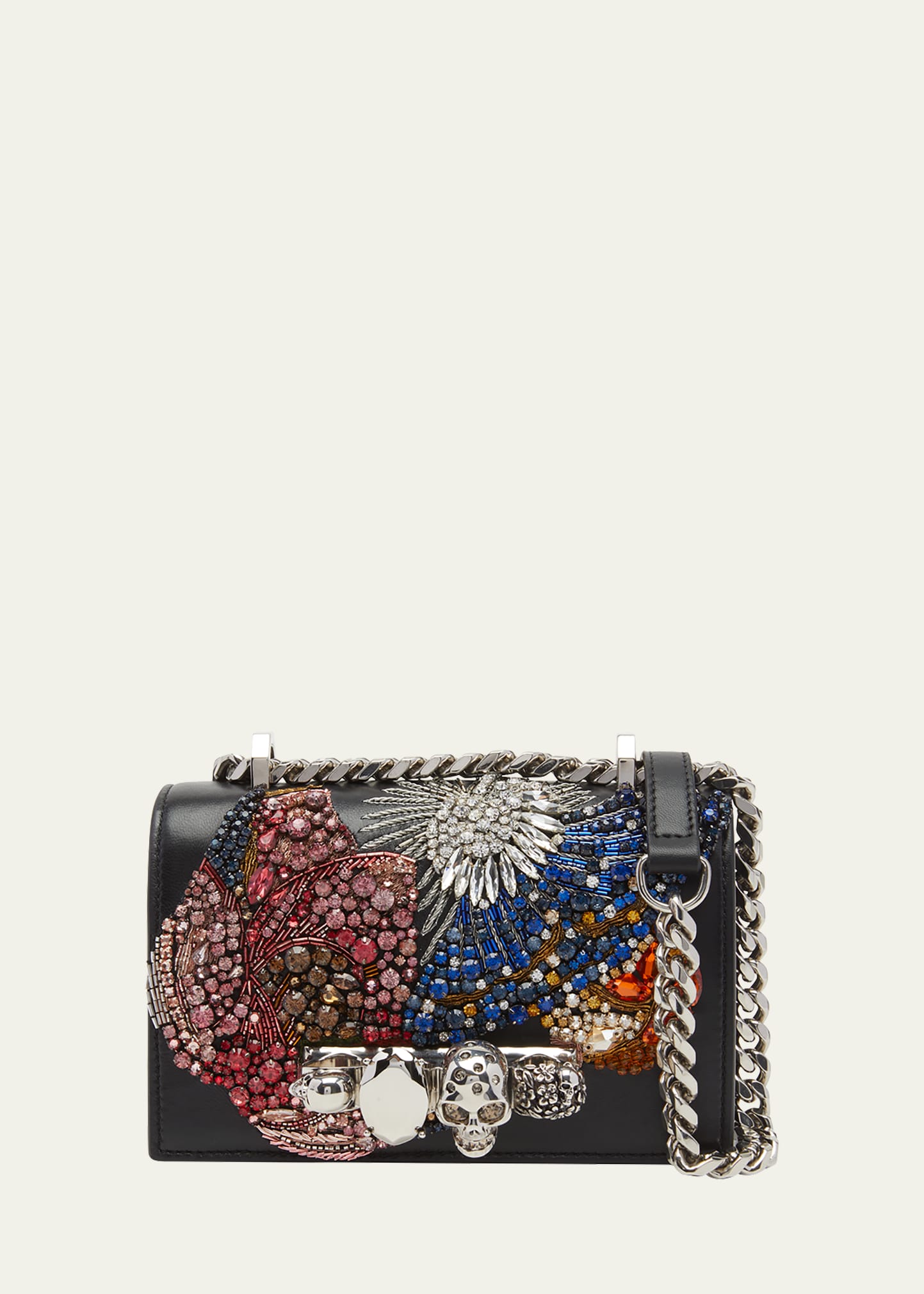 Alexander Mcqueen Mini Skull Crystals Chain Crossbody Bag