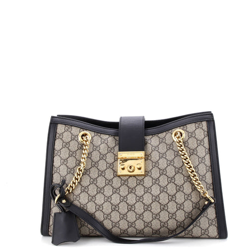 GUCCI Padlock Chain Tote GG Coated Canvas with Leather Medium