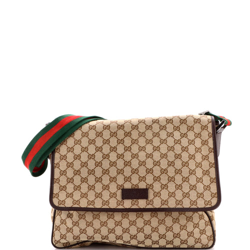 GUCCI Web Strap Flap Messenger GG Canvas Medium