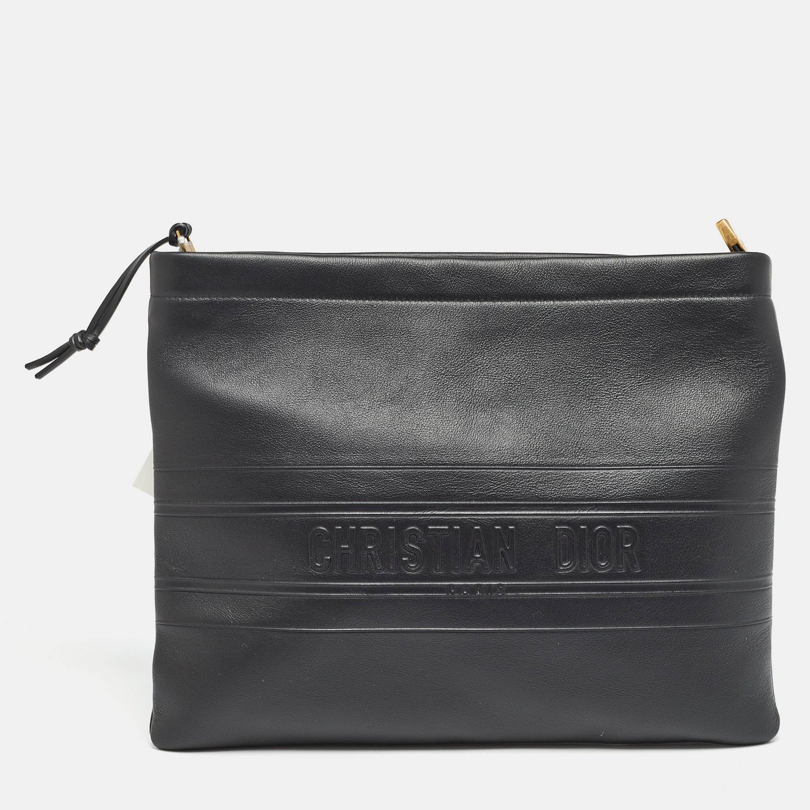 Dior Mittelgroße schwarze Ledertasche mit Streifen