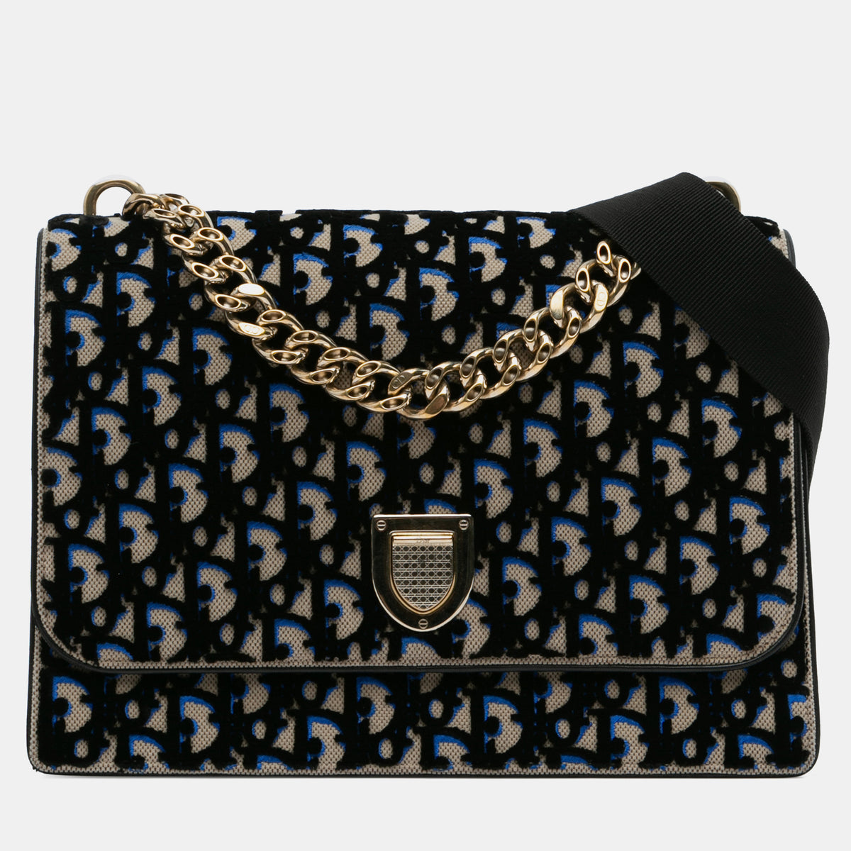 Dior Black Velvet Oblique Diorama Shoulder Bag