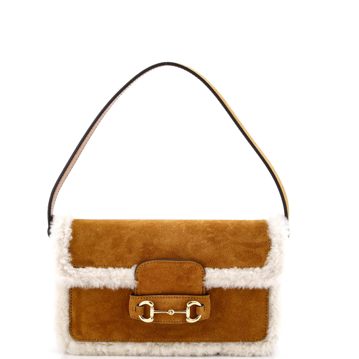 Gucci GUCCI Horsebit 1955 Shoulder Bag Suede with Shearling Mini