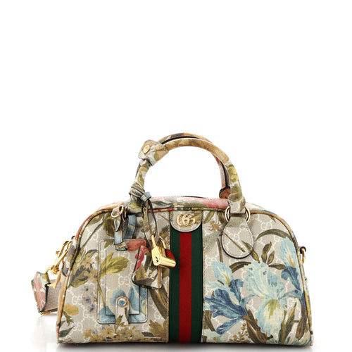 GUCCI Ophidia Convertible Boston Top Handle Bag Water Flora GG Coated Canvas Medium