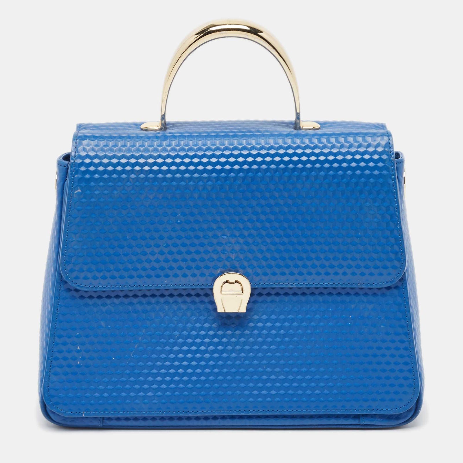 Aigner Blaue Genoveva M-Tasche mit Henkel aus geprägtem Leder