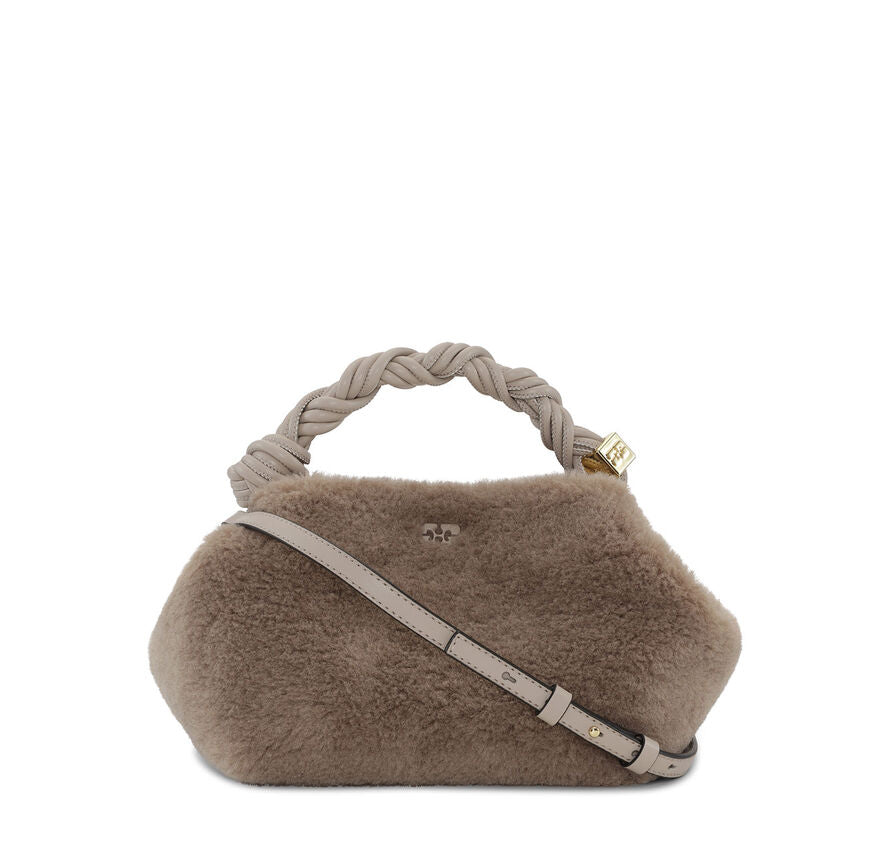 Ganni Light Grey Fluffy Small Bou Bag in Oyster Grey Polyester Women's