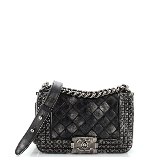 CHANEL Paris-Dallas Boy Flap Bag Studded Quilted Distressed Calfskin Small