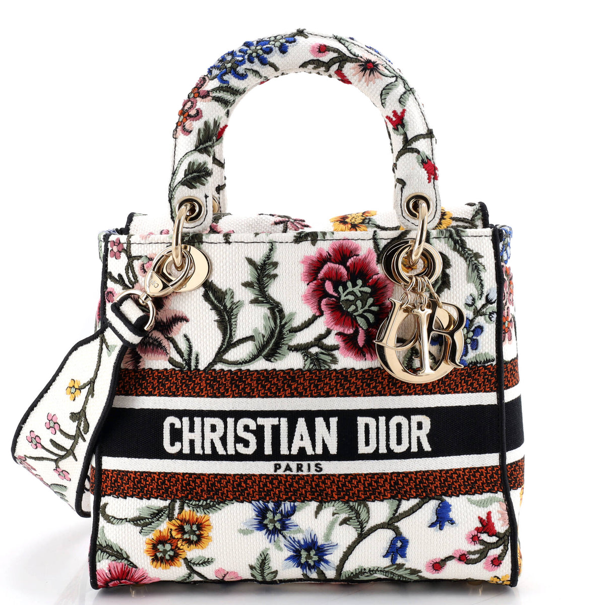 Christian Dior Lady D-Lite Bag Embroidered Canvas Medium