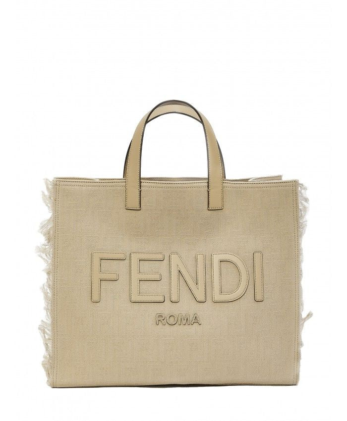 Fendi Men's Motif Fringed Large Tote Bag in Nude & Neutrals | Size UNICA | 7VA591AP1N