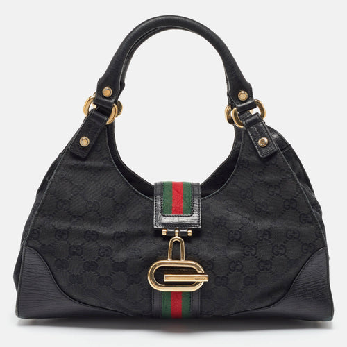 Black GG Canvas and Leather Junco Shoulder Bag