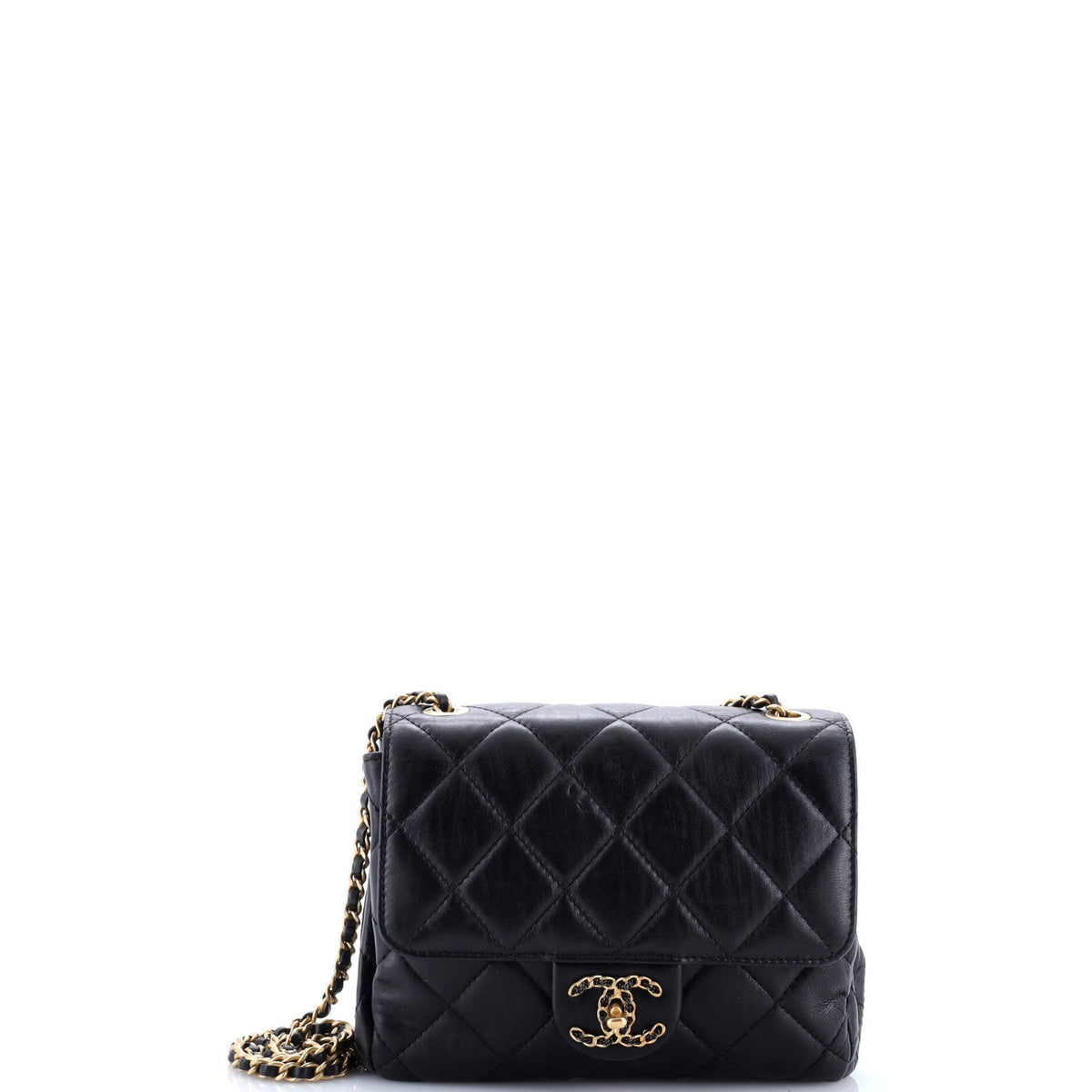 Chanel CHANEL Chain Woven CC Square Accordion Flap Bag Quilted Lambskin Mini