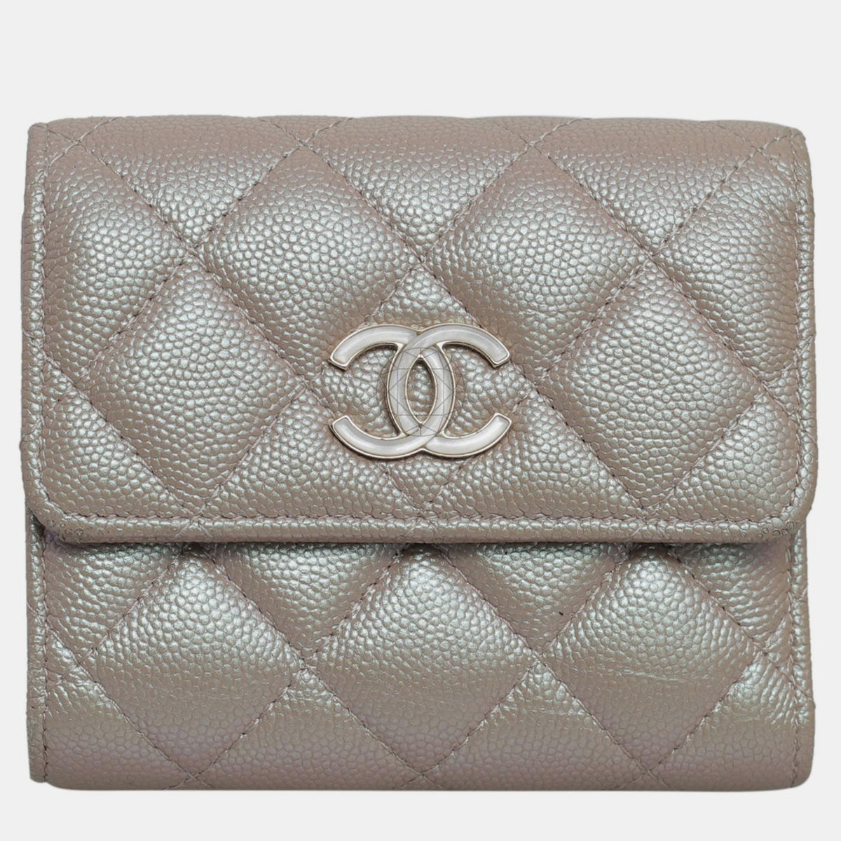 Chanel Beige Irridescent Caviar Tri-Fold Wallet