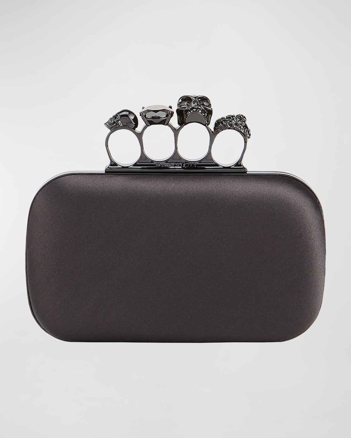 Alexander Mcqueen Skull Four-Ring Satin Clutch Bag