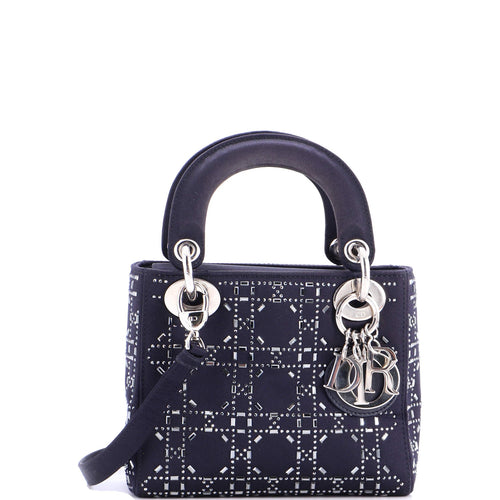 Lady Dior Bag Crystal Embellished Cannage Quilt Satin Mini
