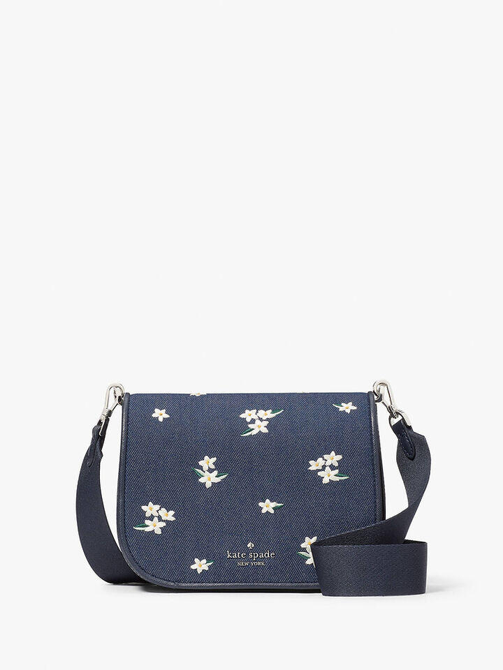 Kate Spade Au Madison Floral Embroidered Denim Saddle Bag