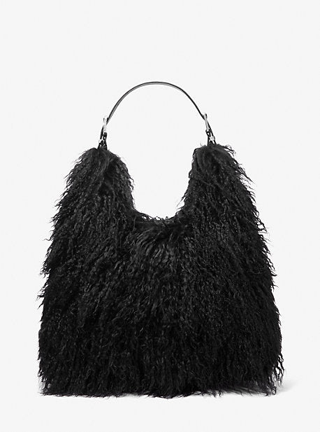 Michael Kors MK Nolita Large Shearling Leather Hobo Shoulder Bag - Black - Michael Kors