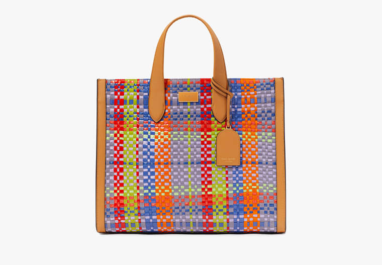 Kate Spade New York Manhattan Madras Plaid Woven Straw Large Tote