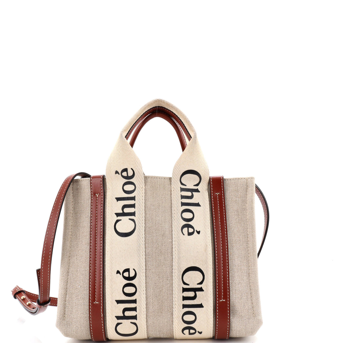 Chloe CHLOE Woody Tote Canvas with Leather Small