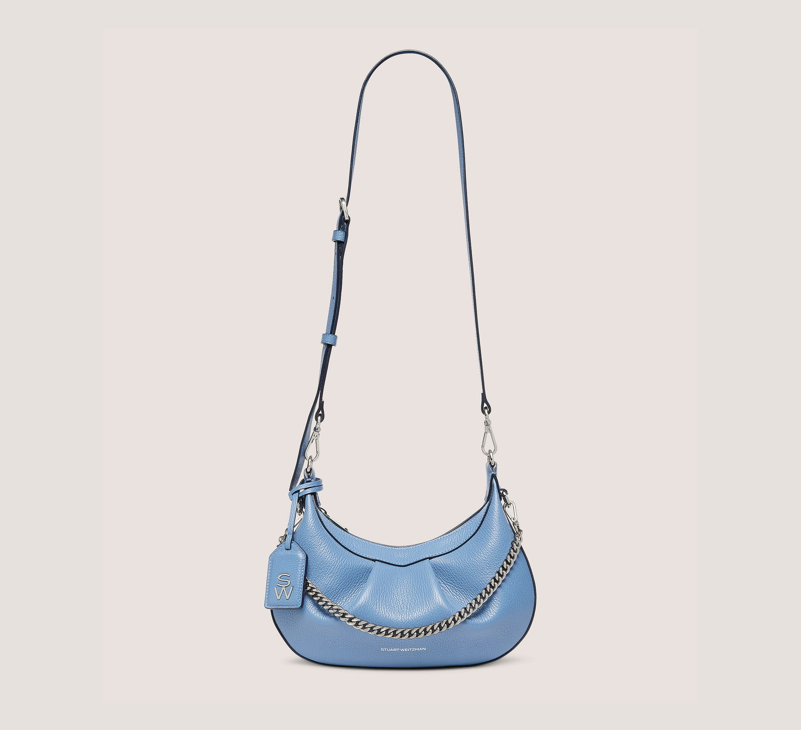 Stuart Weitzman Stellar Crescent Bag Handbags, Blue Steel Textured Leather, Size: U No Dimension