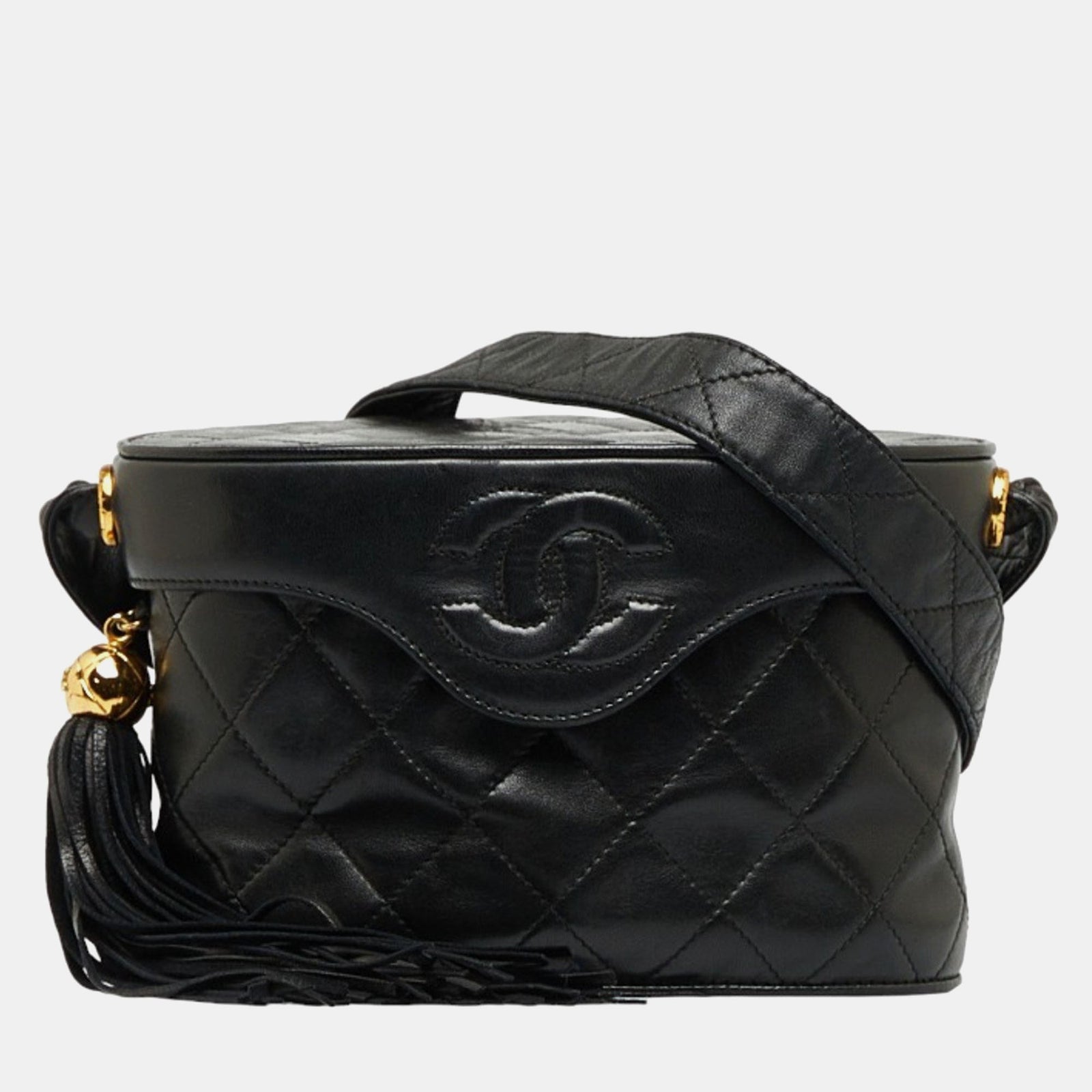 Chanel Black Quilted Leather Small Vintage Tassel Box Bag