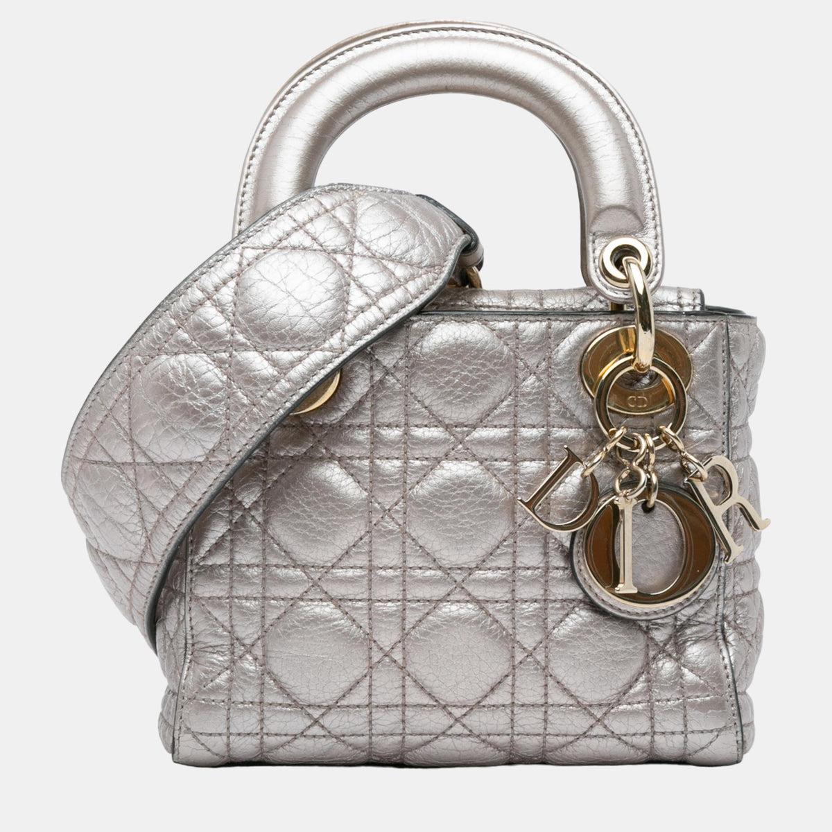 Dior Silver Calfskin Leather Mini Supple Lady Tote Bag