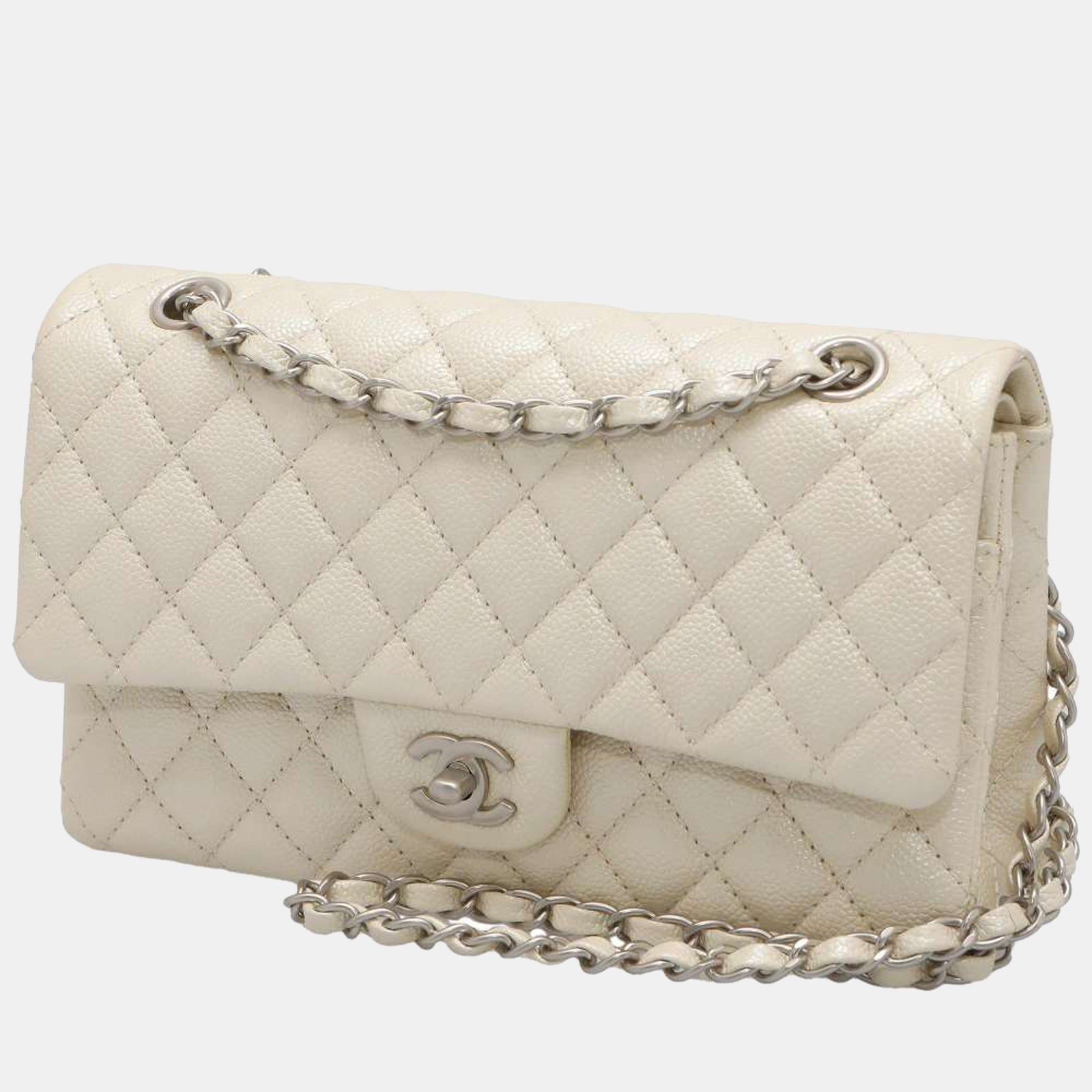 Chanel White Leather Classic Medium Double Flap Shoulder Bag