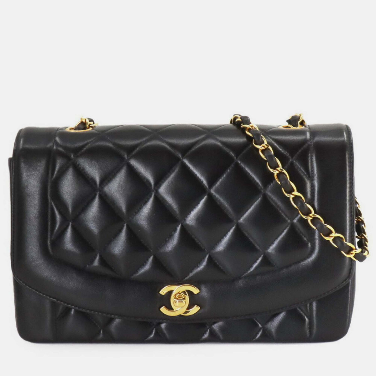 Chanel Black Leather Diana Matelasse 25 Chain Shoulder Bag