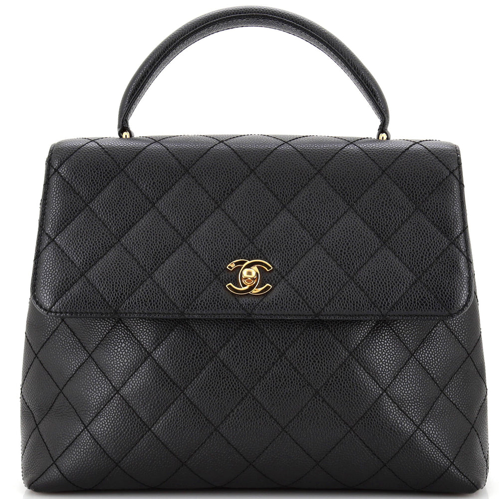 CHANEL Vintage Classic Top Handle Flap Bag Quilted Caviar Jumbo