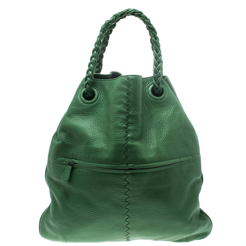 Bottega Veneta Green Leather Braided Handle Hobo