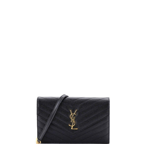 Classic Monogram Wallet on Chain Matelasse Chevron Leather Small