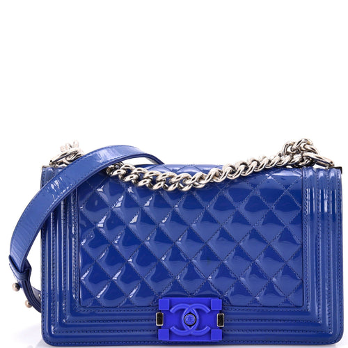 CHANEL Boy Flap Bag Quilted Plexiglass Patent Old Medium