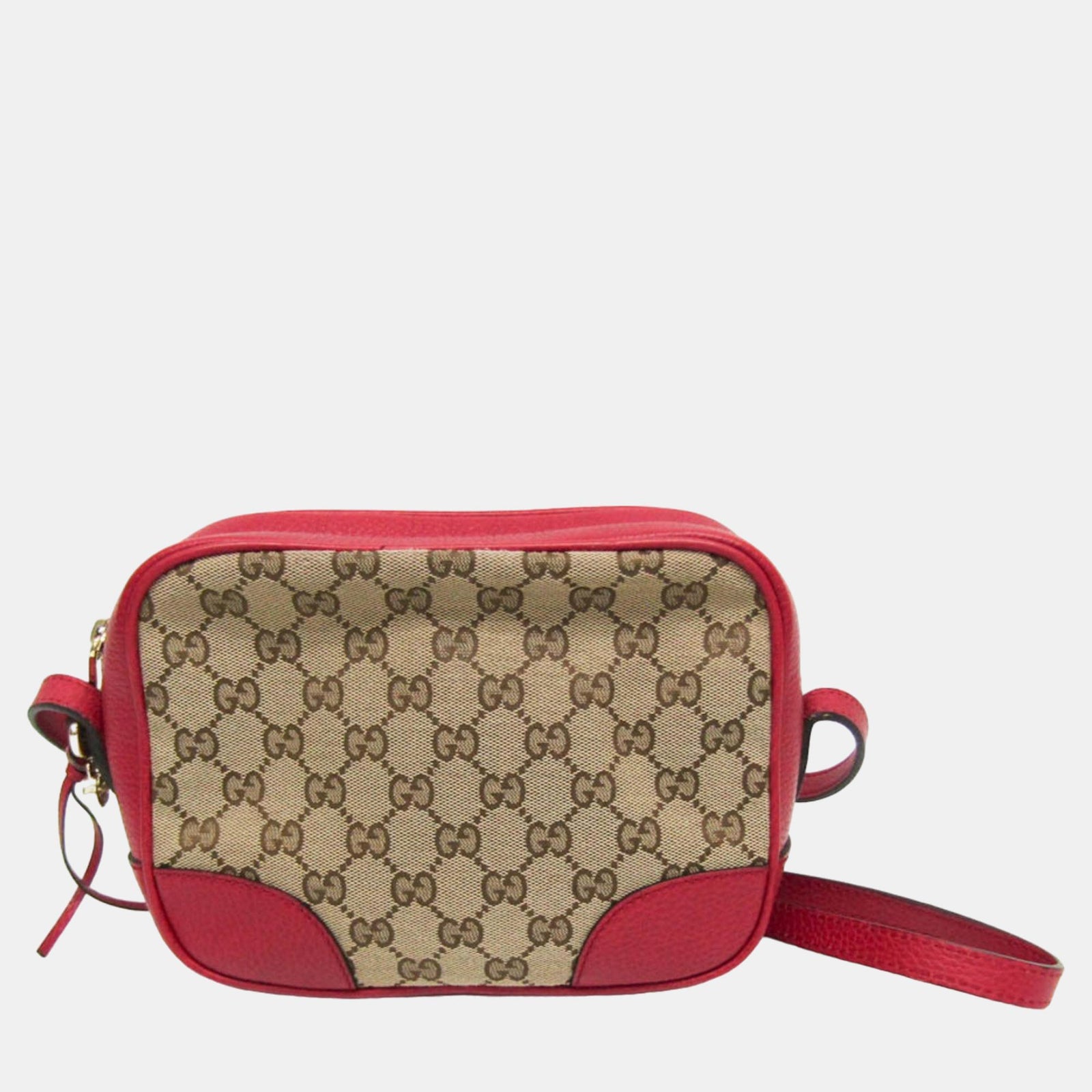 Gucci Mini-Schultertasche „Bree“ aus GG-Canvas und Leder in Beige/Rot