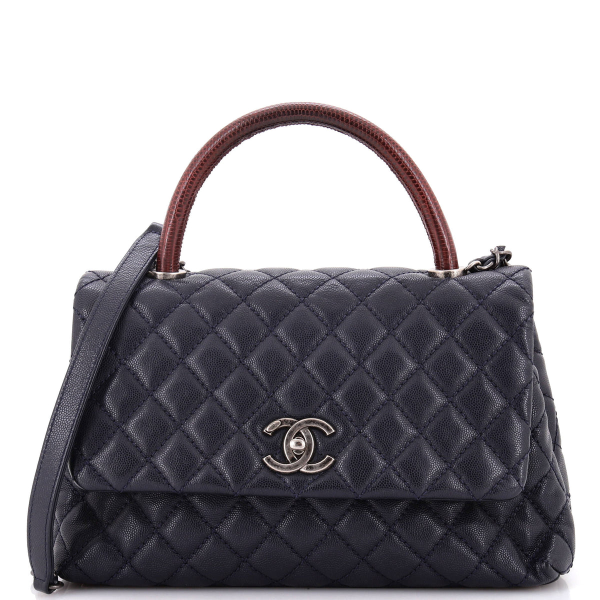 Chanel CHANEL Coco Top Handle Bag Quilted Caviar with Lizard Small