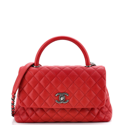 CHANEL Coco Top Handle Bag Quilted Caviar Small
