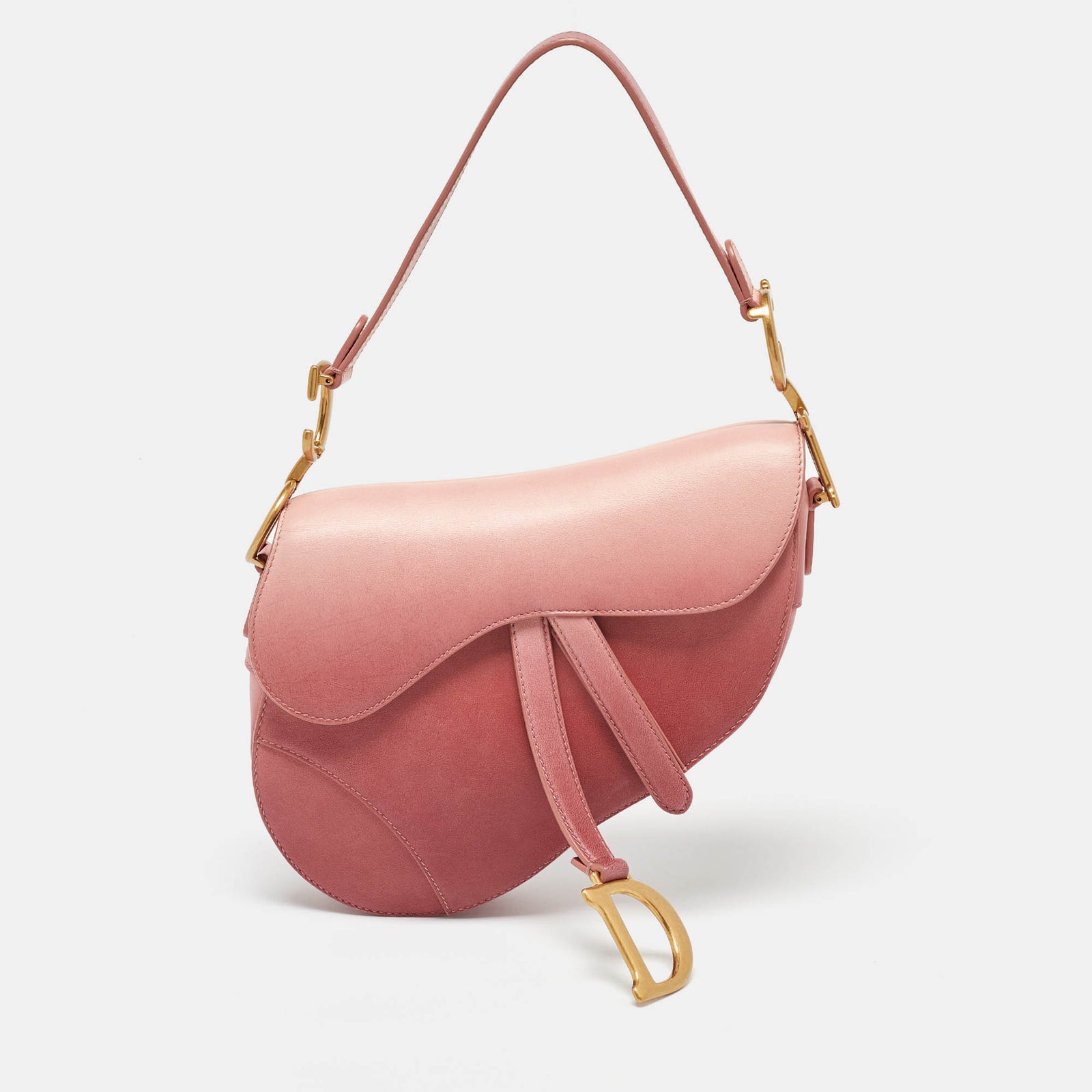 Dior Two-Tone Peach Leather Saddle Shoulder Bag