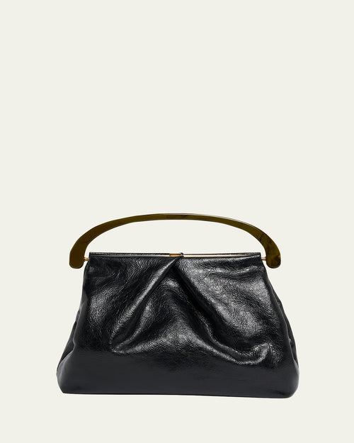 Pleated Crinkled Leather Top-Handle Bag
