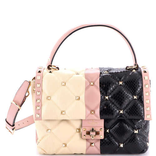 VALENTINO GARAVANI Candystud Top Handle Bag Quilted Leather and Python Medium